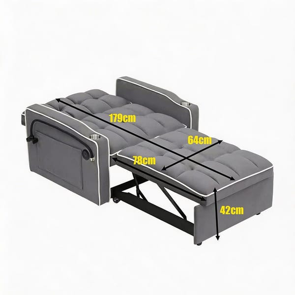 Loft Single-Seater Sofa Bed, Equipped With Usb Ports And A Phone Holder - Grey