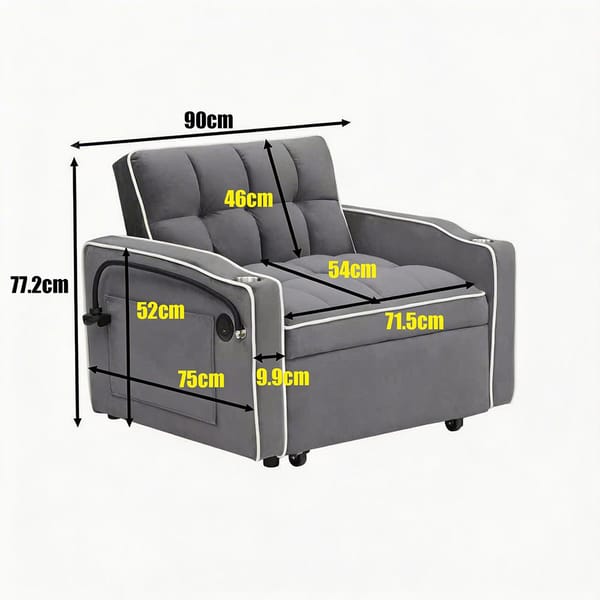Loft Single-Seater Sofa Bed, Equipped With Usb Ports And A Phone Holder - Grey