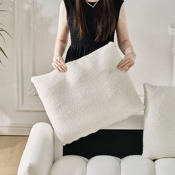 Loft 92-Inch High-Quality Teddy Fur Fabric Corner Sofa - White