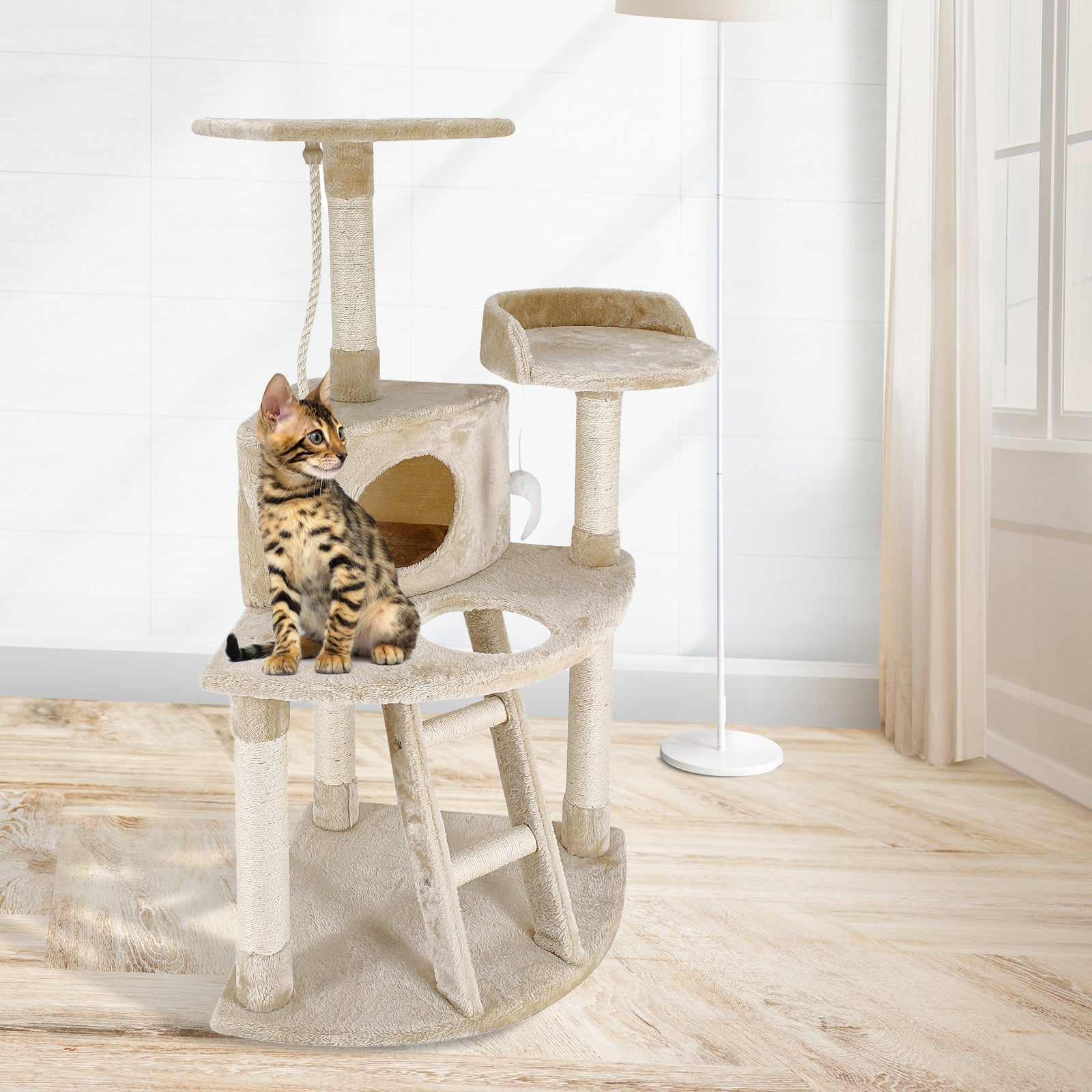 4Paws Cat Tree Scratching Post House Furniture Bed Luxury Plush Play 120cm - Beige Big Bedding Australia