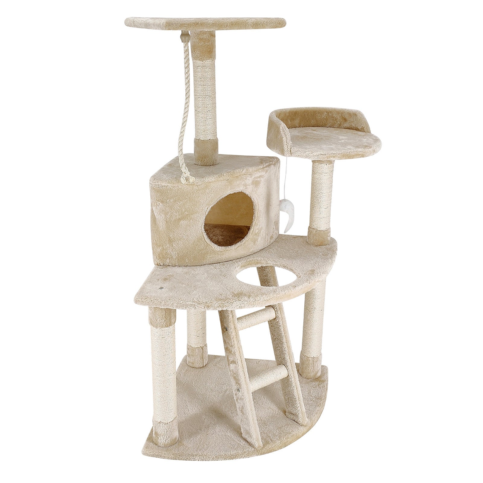 4Paws Cat Tree Scratching Post House Furniture Bed Luxury Plush Play 120cm - Beige Big Bedding Australia