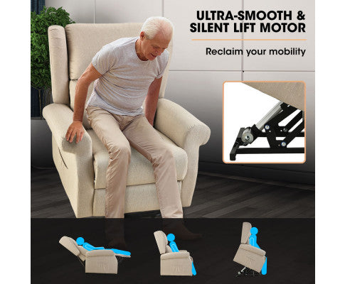 FORTIA Electric Recliner Lift Heat Chair for Elderly, Massage, Heat Therapy, Aged Care, Beige FORTIA