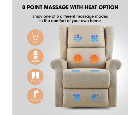 FORTIA Electric Recliner Lift Heat Chair for Elderly, Massage, Heat Therapy, Aged Care, Beige FORTIA