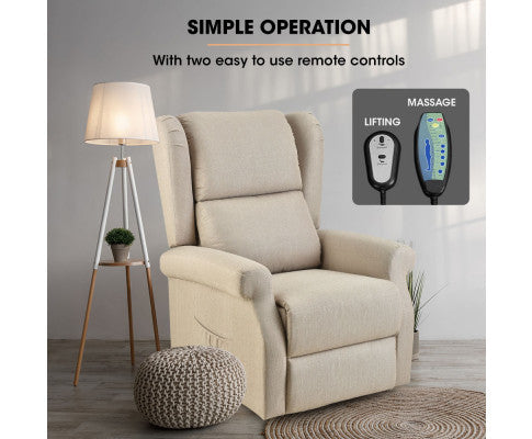 FORTIA Electric Recliner Lift Heat Chair for Elderly, Massage, Heat Therapy, Aged Care, Beige FORTIA