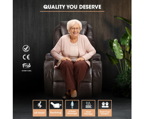 FORTIA Electric Massage Lift Recliner Chair Faux Leather 8 Point Massage Heating, Dark Crimson FORTIA