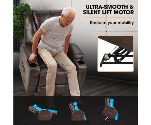 FORTIA Electric Massage Lift Recliner Chair Faux Leather 8 Point Massage Heating, Dark Crimson FORTIA