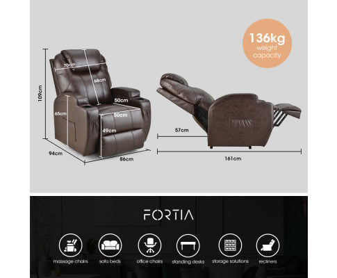 FORTIA Electric Massage Lift Recliner Chair Faux Leather 8 Point Massage Heating, Dark Crimson FORTIA