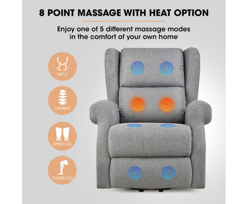 FORTIA Electric Recliner Lift Heat Chair for Elderly, Massage, Heat Therapy, Aged Care, Grey FORTIA
