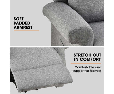 FORTIA Electric Recliner Lift Heat Chair for Elderly, Massage, Heat Therapy, Aged Care, Grey FORTIA