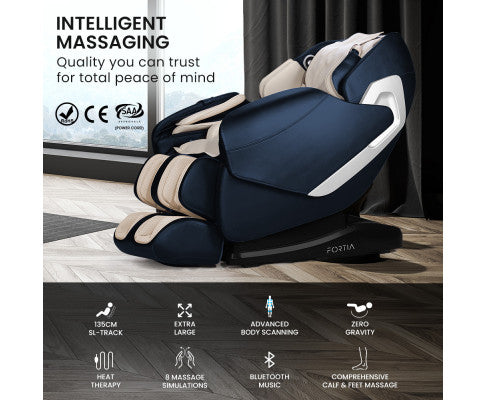FORTIA Cloud 9 MkII Electric Massage Chair Full Body Zero Gravity with Heat and Bluetooth Navy Blue/Cream FORTIA