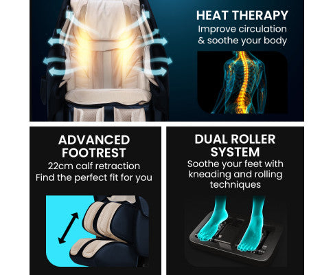 FORTIA Cloud 9 MkII Electric Massage Chair Full Body Zero Gravity with Heat and Bluetooth Navy Blue/Cream FORTIA