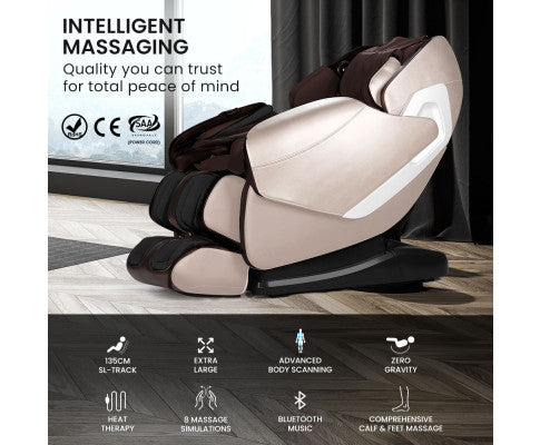FORTIA Cloud 9 MkII Electric Massage Chair Full Body Zero Gravity with Heat and Bluetooth, Cream/Brown FORTIA