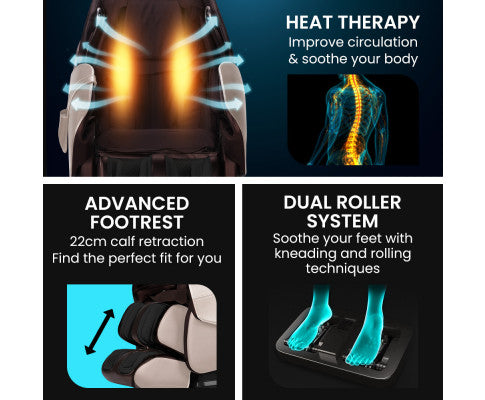 FORTIA Cloud 9 MkII Electric Massage Chair Full Body Zero Gravity with Heat and Bluetooth, Cream/Brown FORTIA