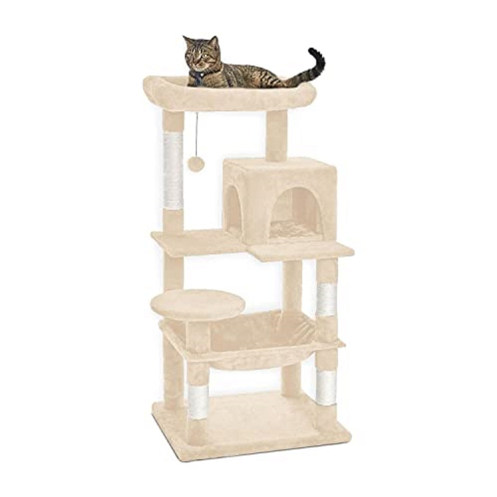 Floofi 118cm Plush Cat Condo Cat Tree Beige Big Bedding Australia