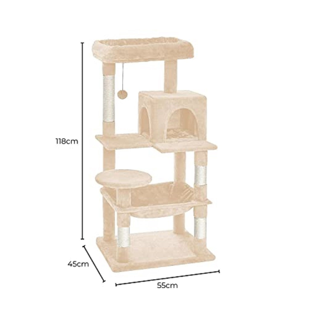 Floofi 118cm Plush Cat Condo Cat Tree Beige Big Bedding Australia