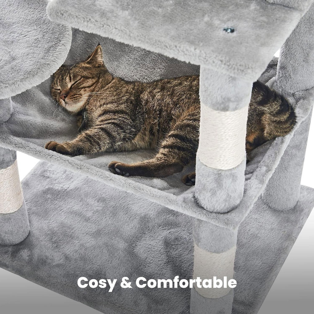 Floofi 118cm Plush Cat Condo Cat Tree Light Grey Big Bedding Australia