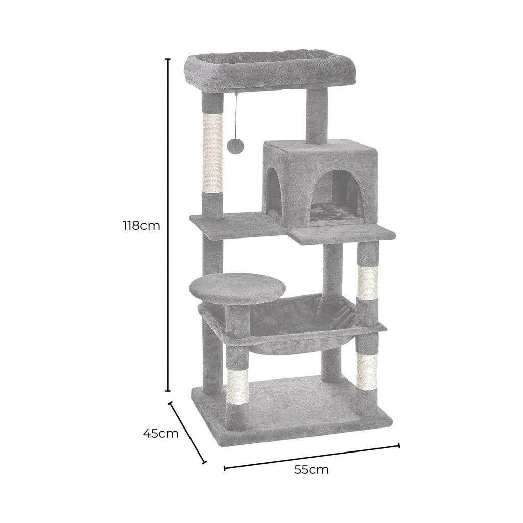 Floofi 118cm Plush Cat Condo Cat Tree Light Grey Big Bedding Australia
