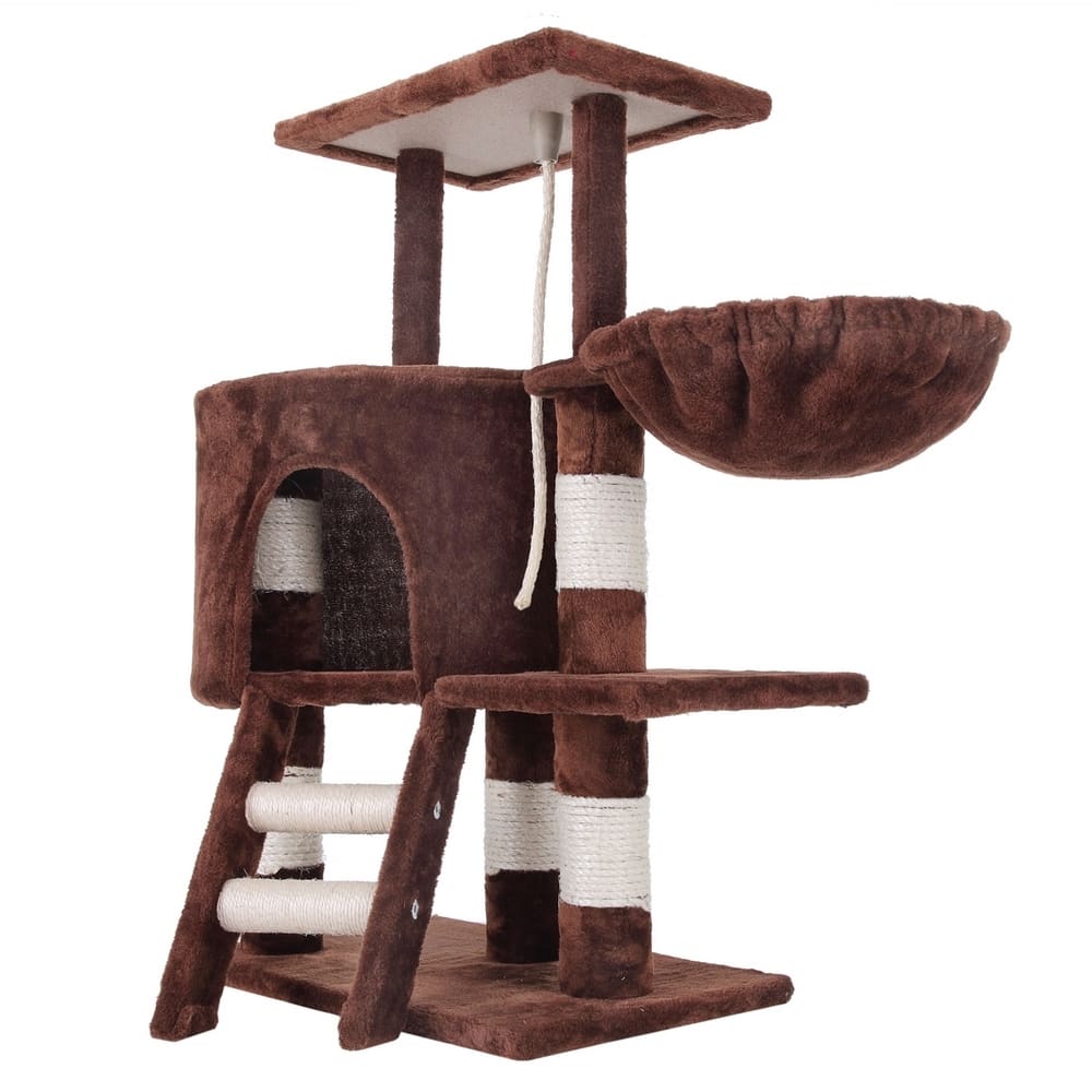 Floofi 104cm Plush Cat Condo Cat Tree Brown Big Bedding Australia