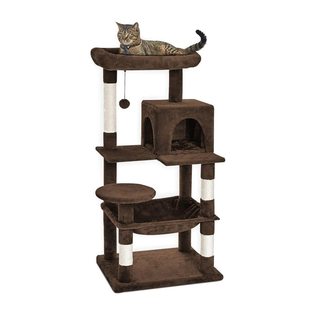 Floofi 118cm Plush Cat Condo Cat Tree Brown Big Bedding Australia