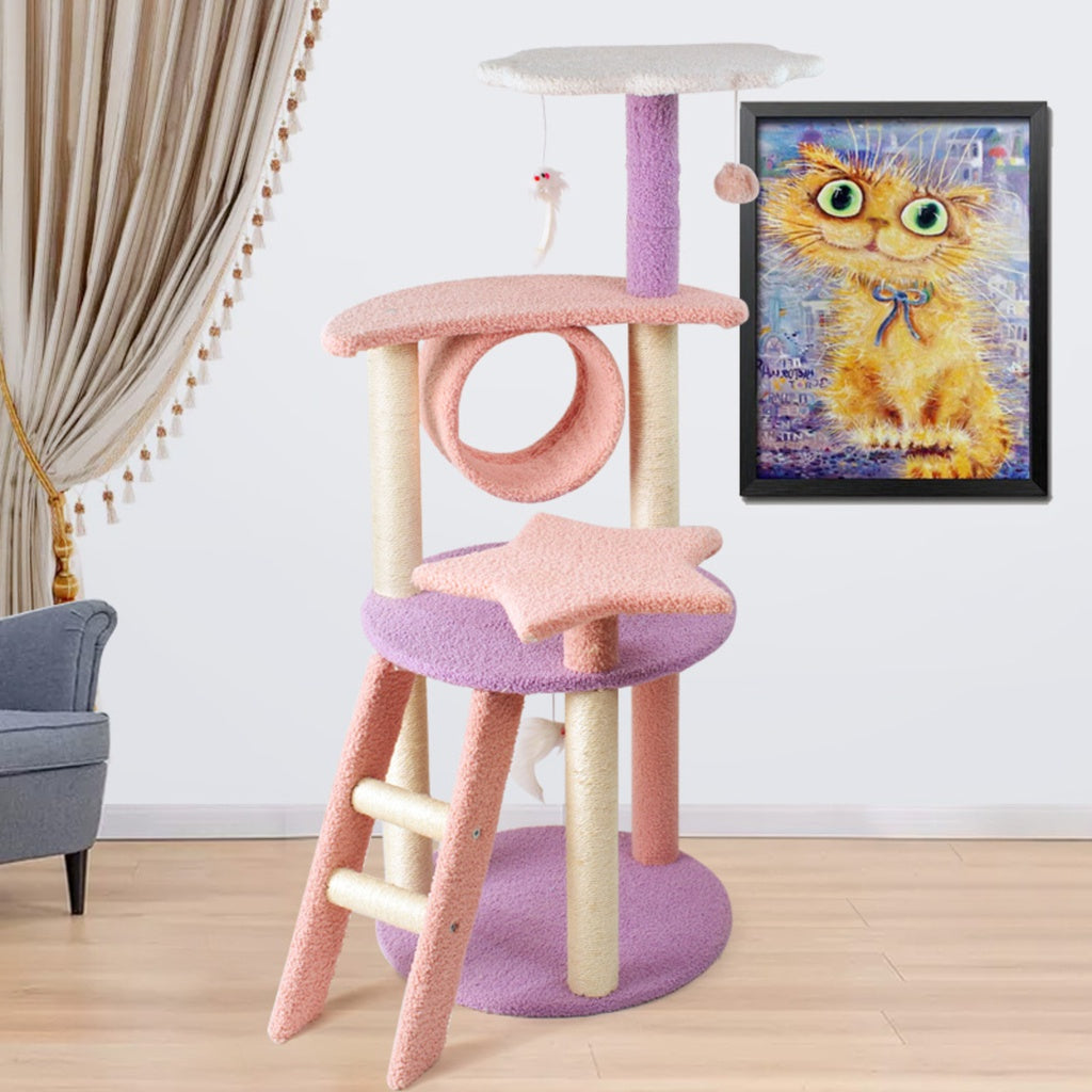 Floofi 101cm Galaxy Plush Cat Condo Cat Tree Pink Purple Big Bedding Australia