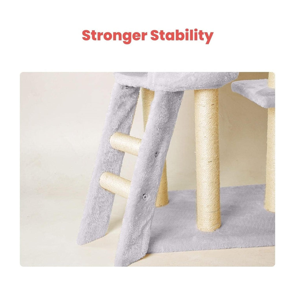 Floofi 138cm 5 Layer Plush Cat Condo Cat Tree Light Grey Big Bedding Australia