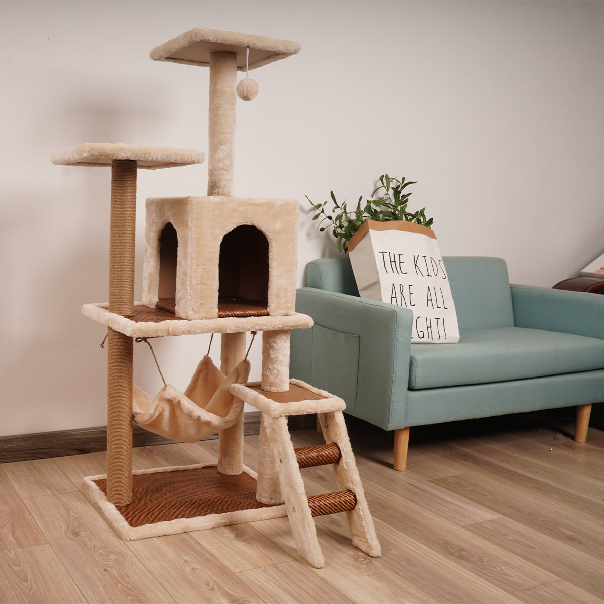 Furtastic 125cm Cat Tree Scratching Post - Beige Big Bedding Australia