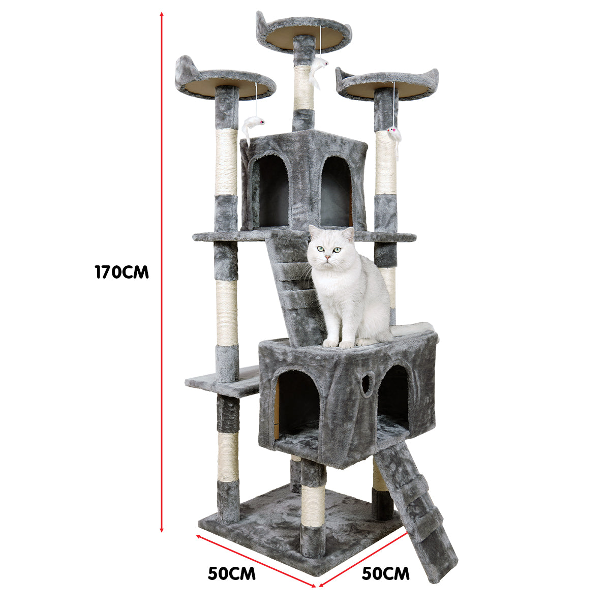 Furtastic 170cm Cat Tree Scratching Post - Silver Grey Big Bedding Australia