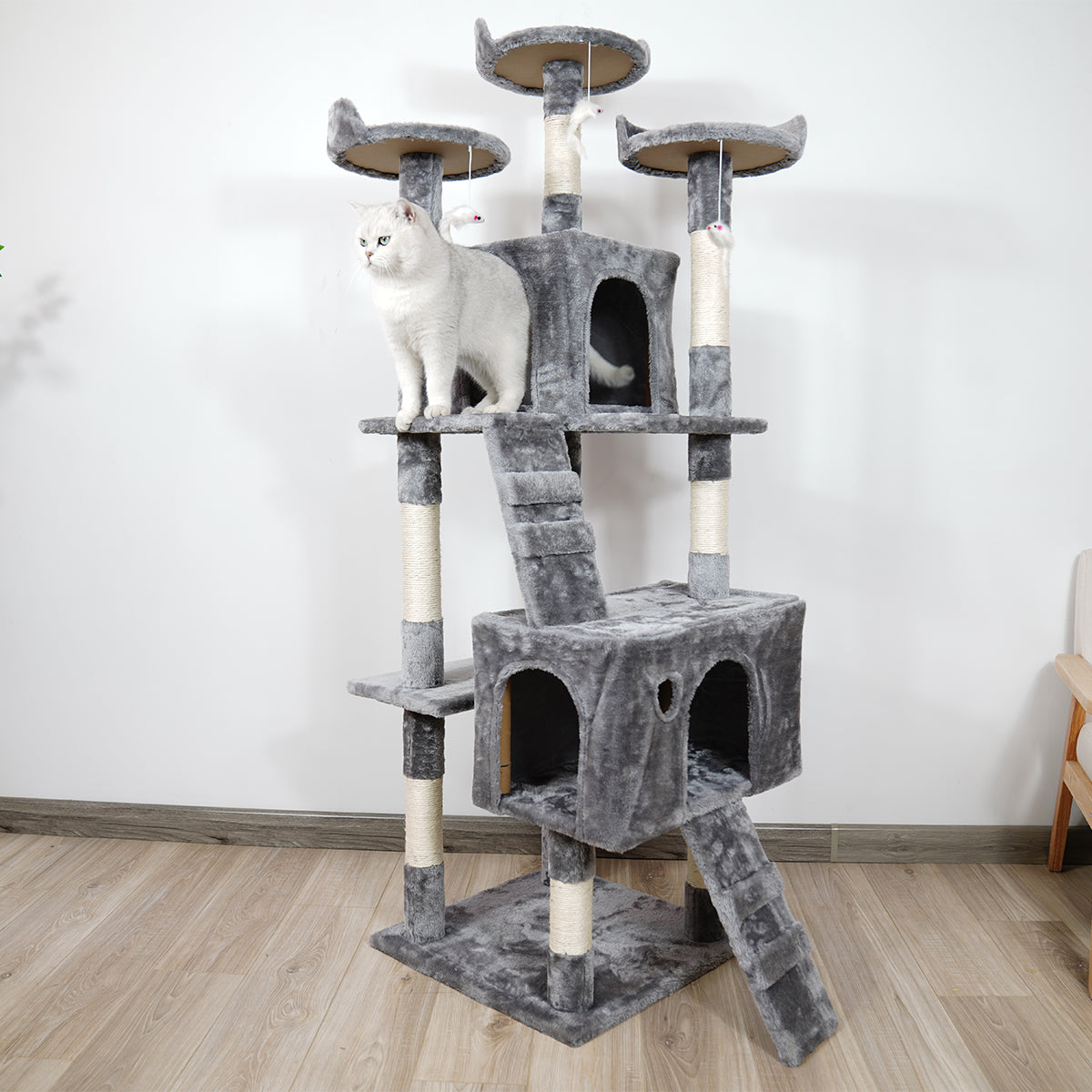 Furtastic 170cm Cat Tree Scratching Post - Silver Grey Big Bedding Australia