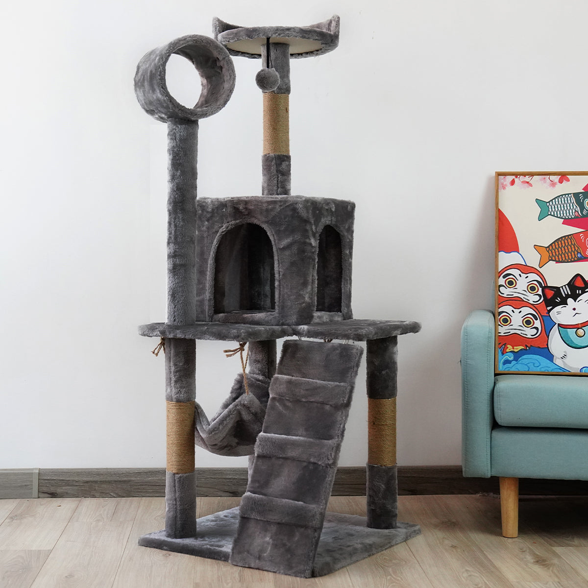 Furtastic 135cm Cat Tree Scratching Post - Dark Grey Big Bedding Australia