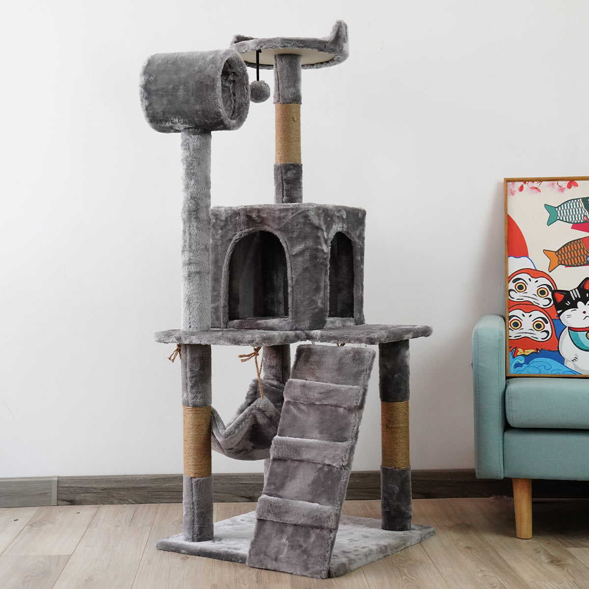 Furtastic 135cm Cat Tree Scratching Post - Silver Grey Big Bedding Australia