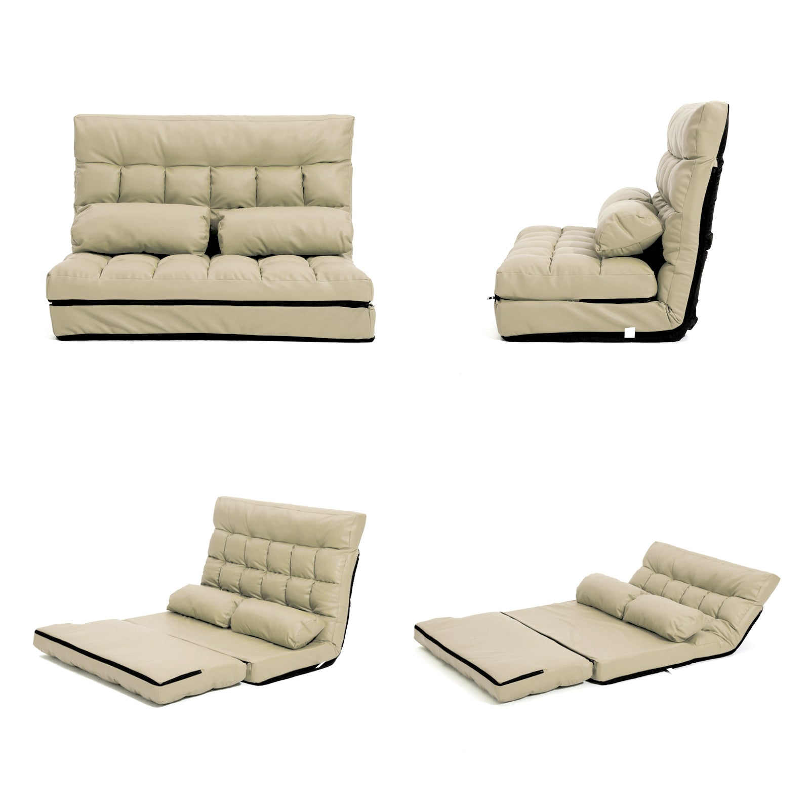 Lounge Couch Sofa Bed Double Seat Leather GEMINI BEIGE La Bella