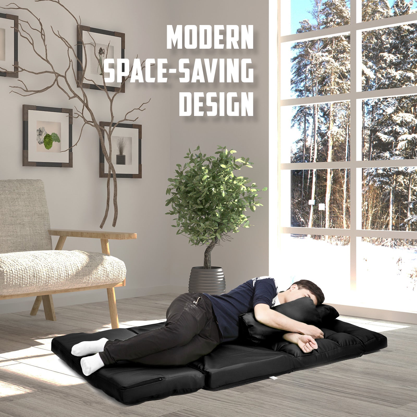 Lounge Couch Sofa Bed Double Seat Leather GEMINI BLACK La Bella