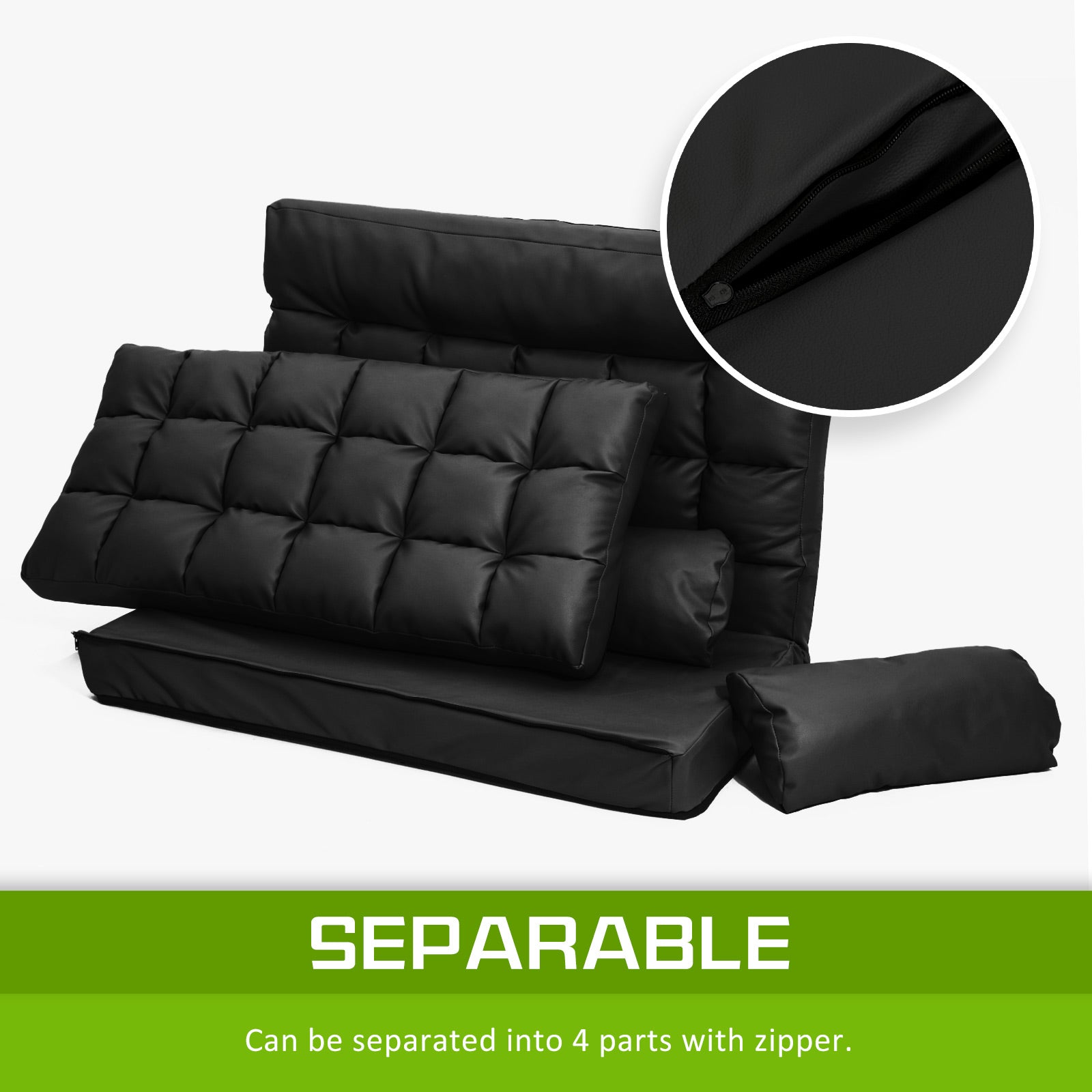 Lounge Couch Sofa Bed Double Seat Leather GEMINI BLACK La Bella