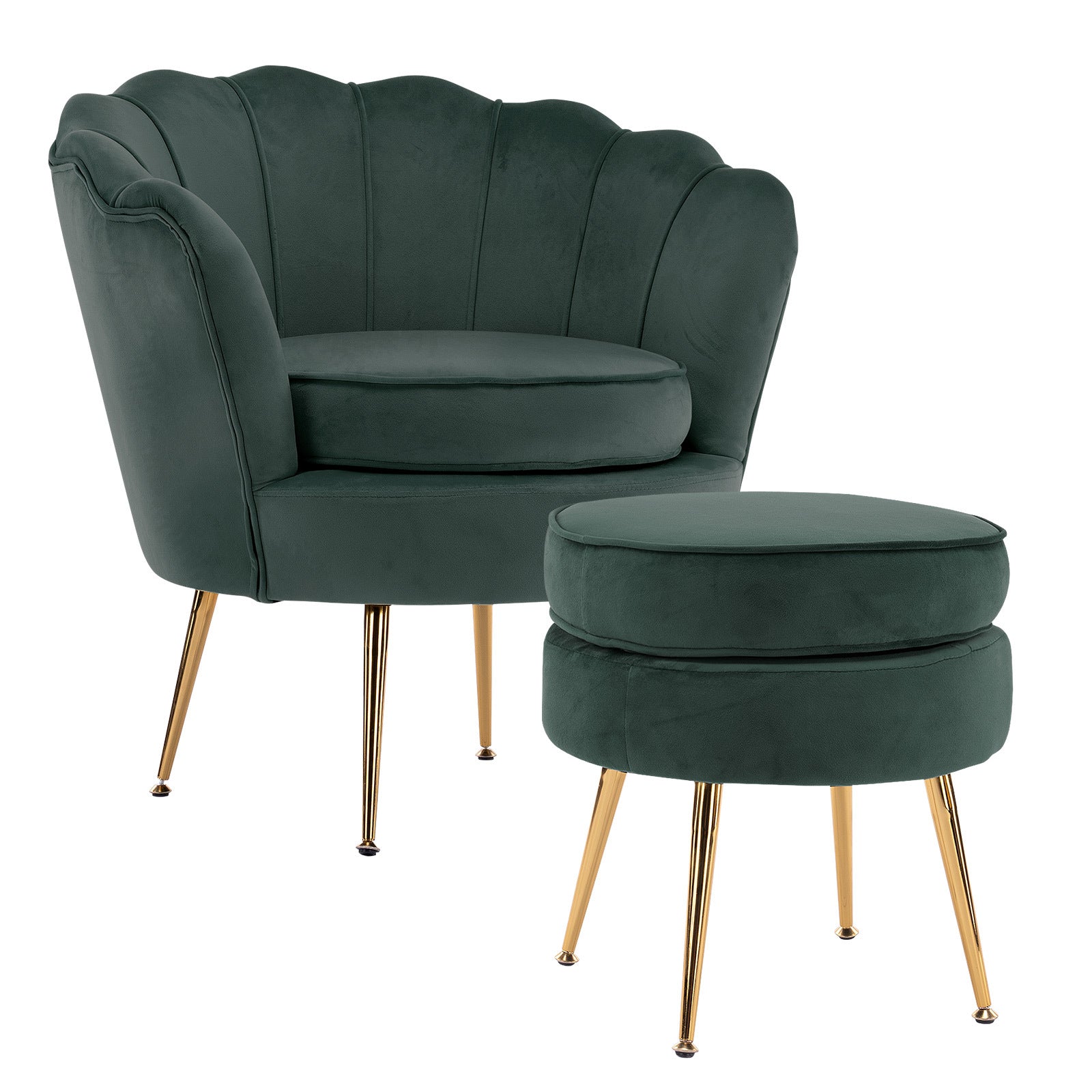 Armchair Lounge Chair Accent Velvet Shell Scallop + Ottoman Footstool Round GREEN Big Bedding Australia