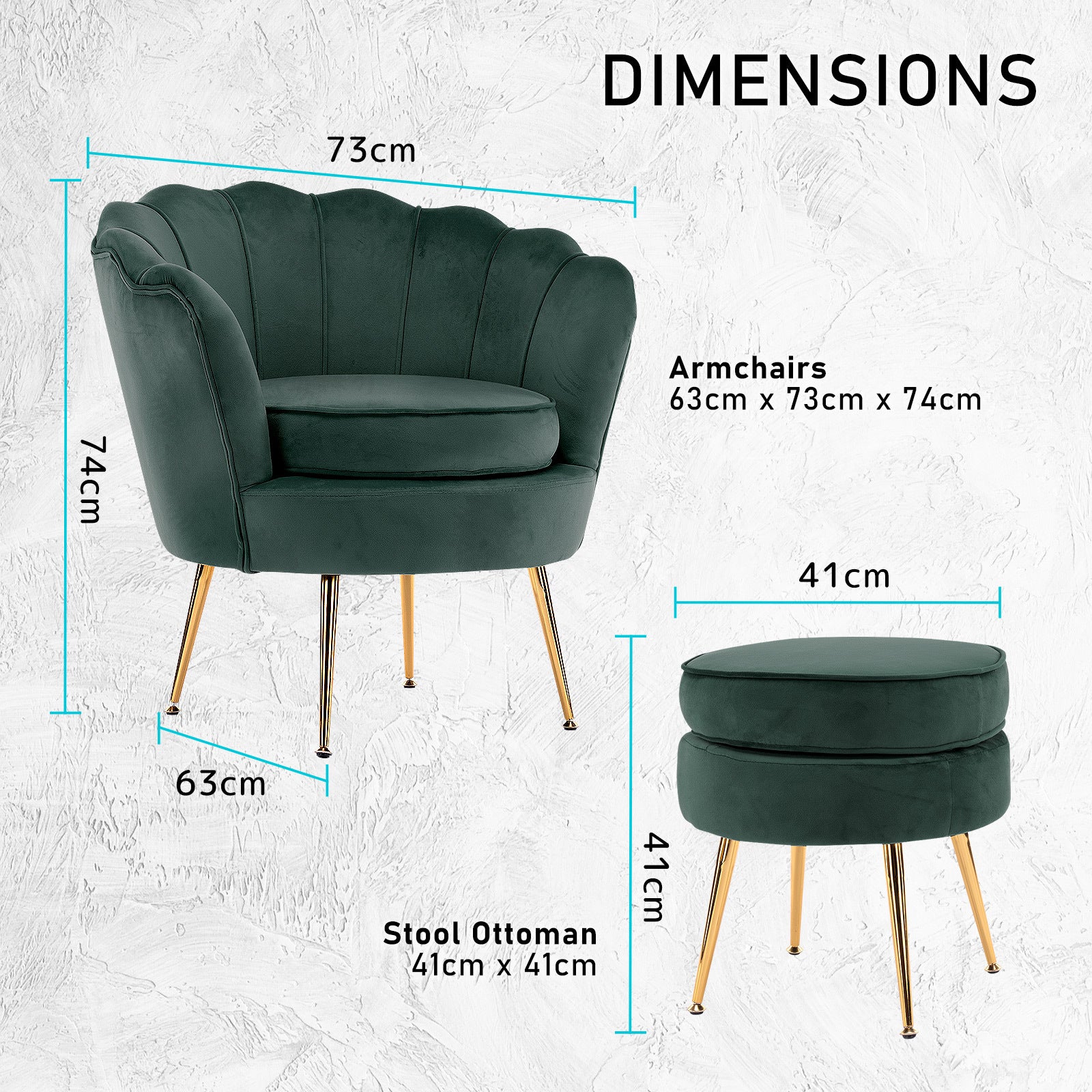 Armchair Lounge Chair Accent Velvet Shell Scallop + Ottoman Footstool Round GREEN Big Bedding Australia