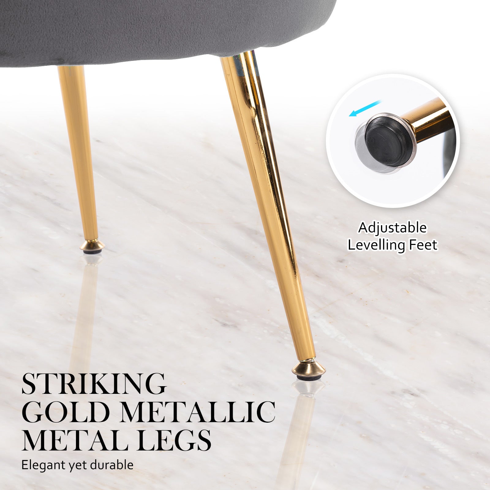 Armchair Lounge Chair Accent Velvet Shell Scallop + Ottoman Footstool Round GREY Big Bedding Australia