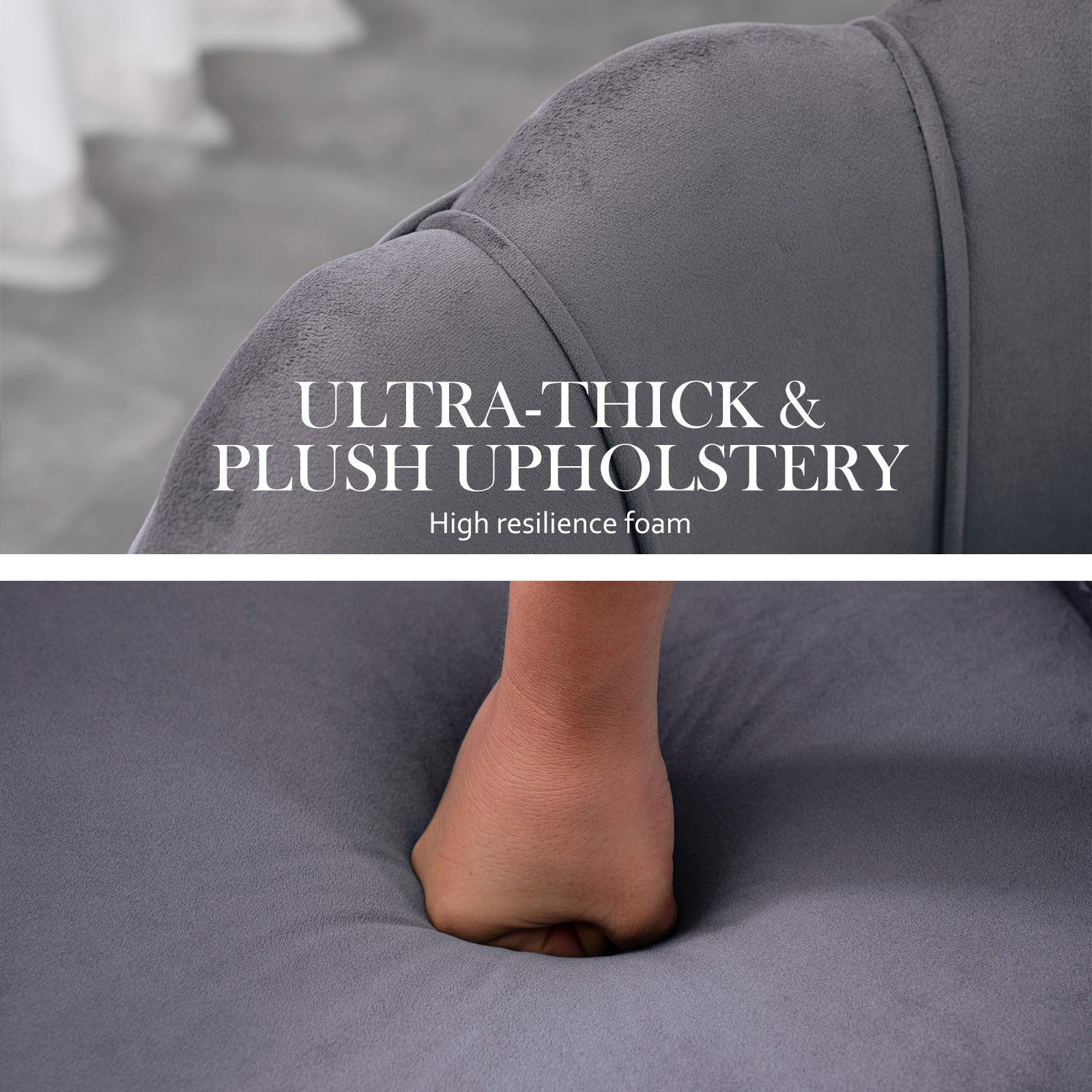 Armchair Lounge Chair Accent Velvet Shell Scallop + Ottoman Footstool Round GREY Big Bedding Australia