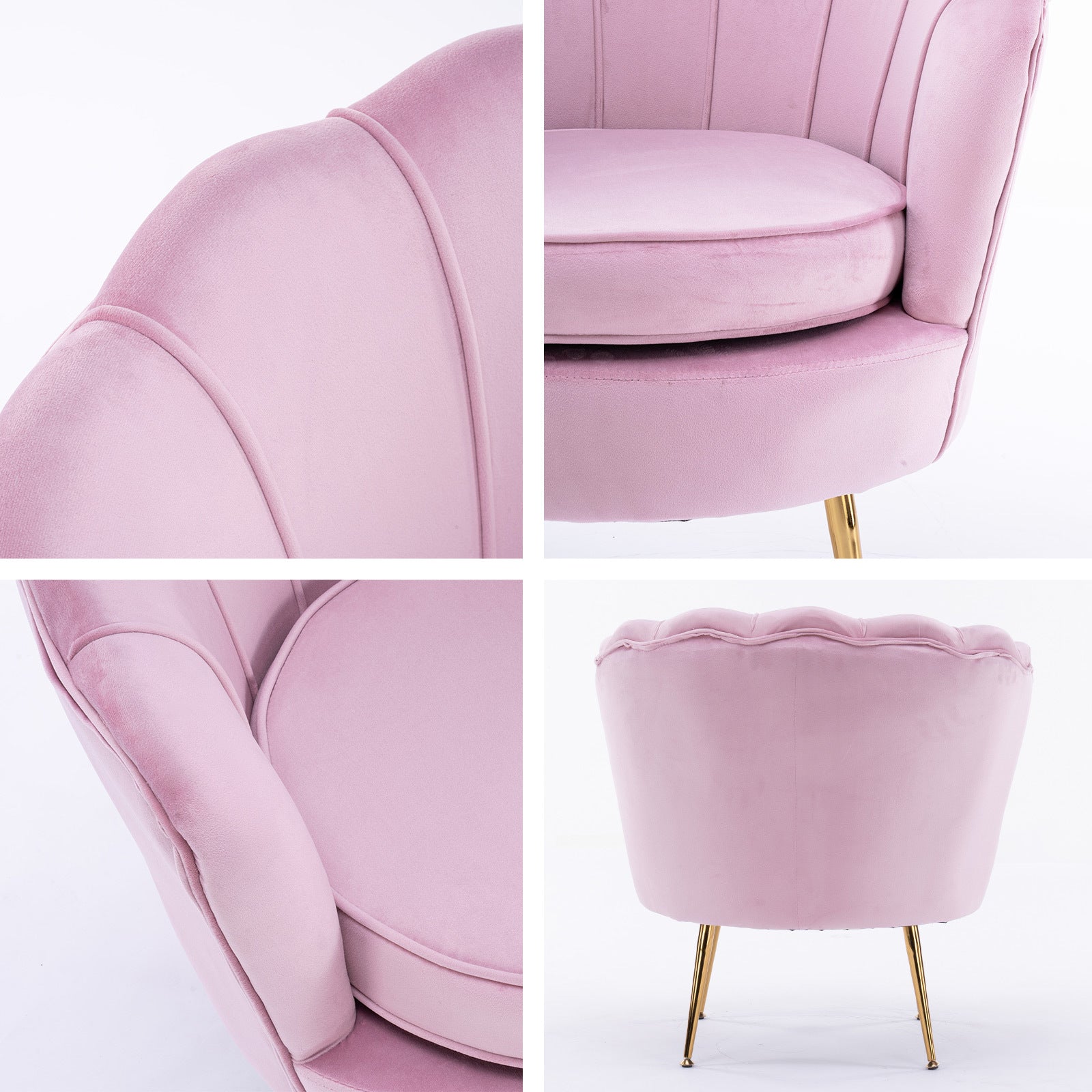 Armchair Lounge Chair Accent Velvet Shell Scallop + Round Ottoman Footstool PINK Big Bedding Australia