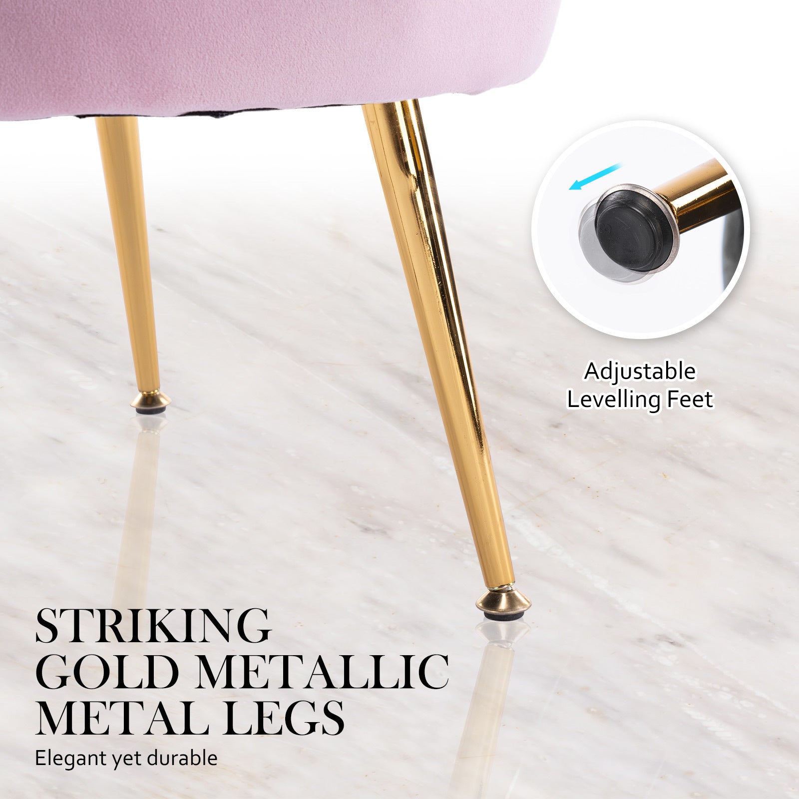 Armchair Lounge Chair Accent Velvet Shell Scallop + Round Ottoman Footstool PINK Big Bedding Australia