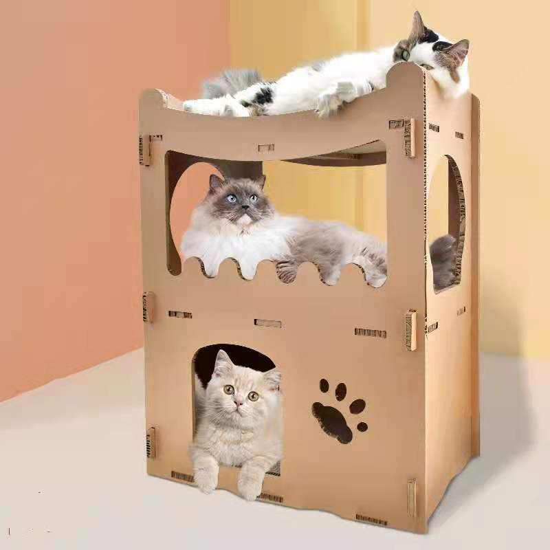 YES4PETS Cat Cardboard House Tower Condo Scratcher Pet Post Furniture Double Storey Big Bedding Australia
