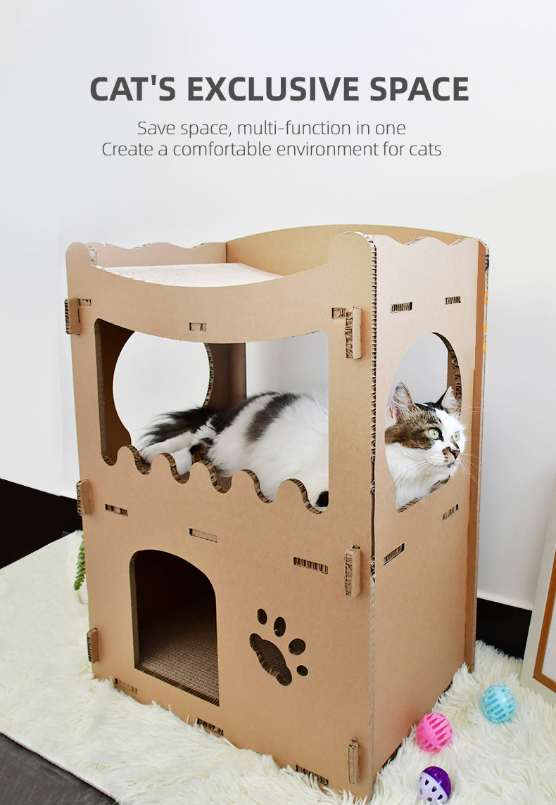 YES4PETS Cat Cardboard House Tower Condo Scratcher Pet Post Furniture Double Storey Big Bedding Australia