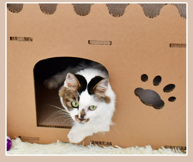 YES4PETS Cat Cardboard House Tower Condo Scratcher Pet Post Furniture Double Storey Big Bedding Australia