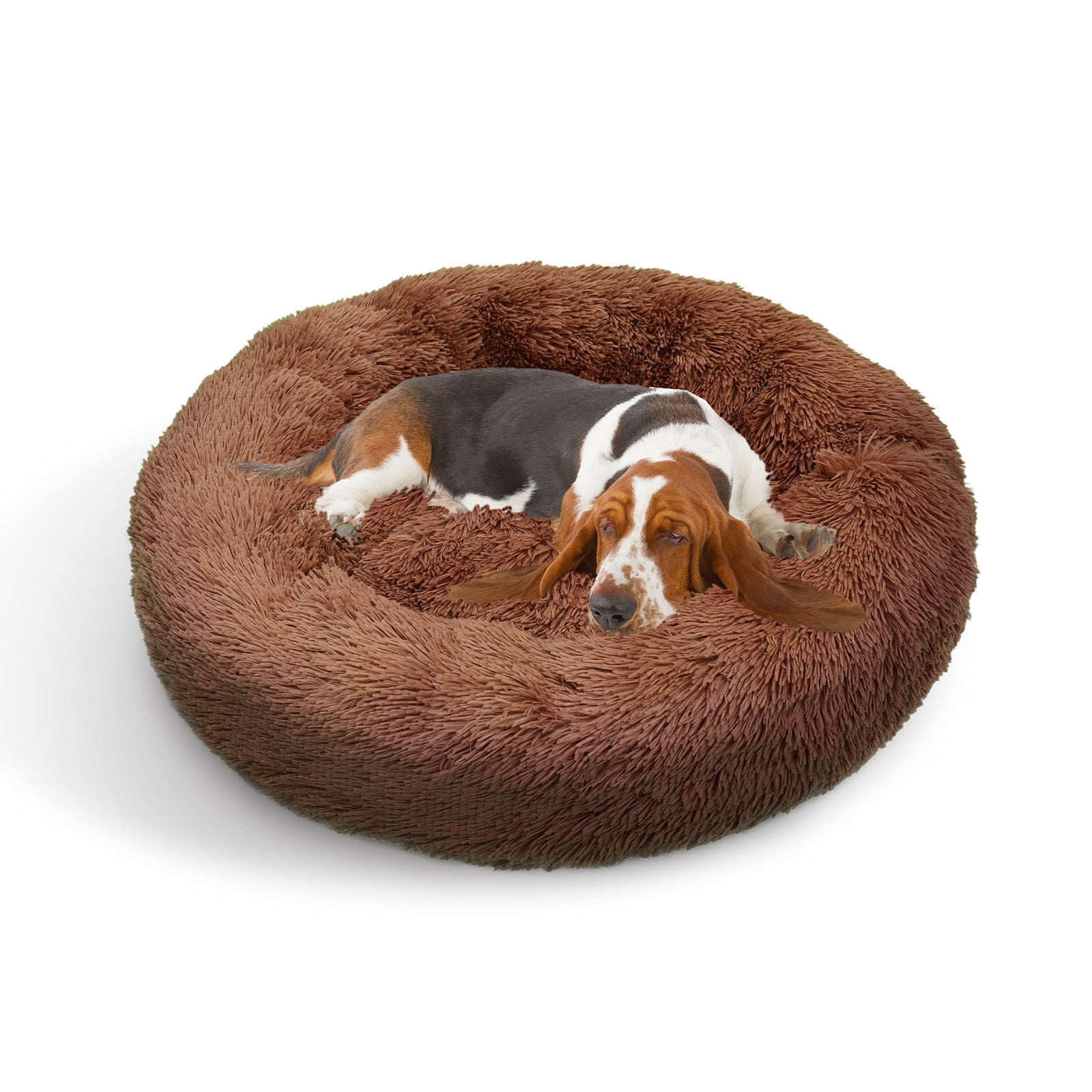 Pet Dog Bed Bedding Warm Plush Round Soft Dog Nest Light Coffee  XL 100cm Big Bedding Australia