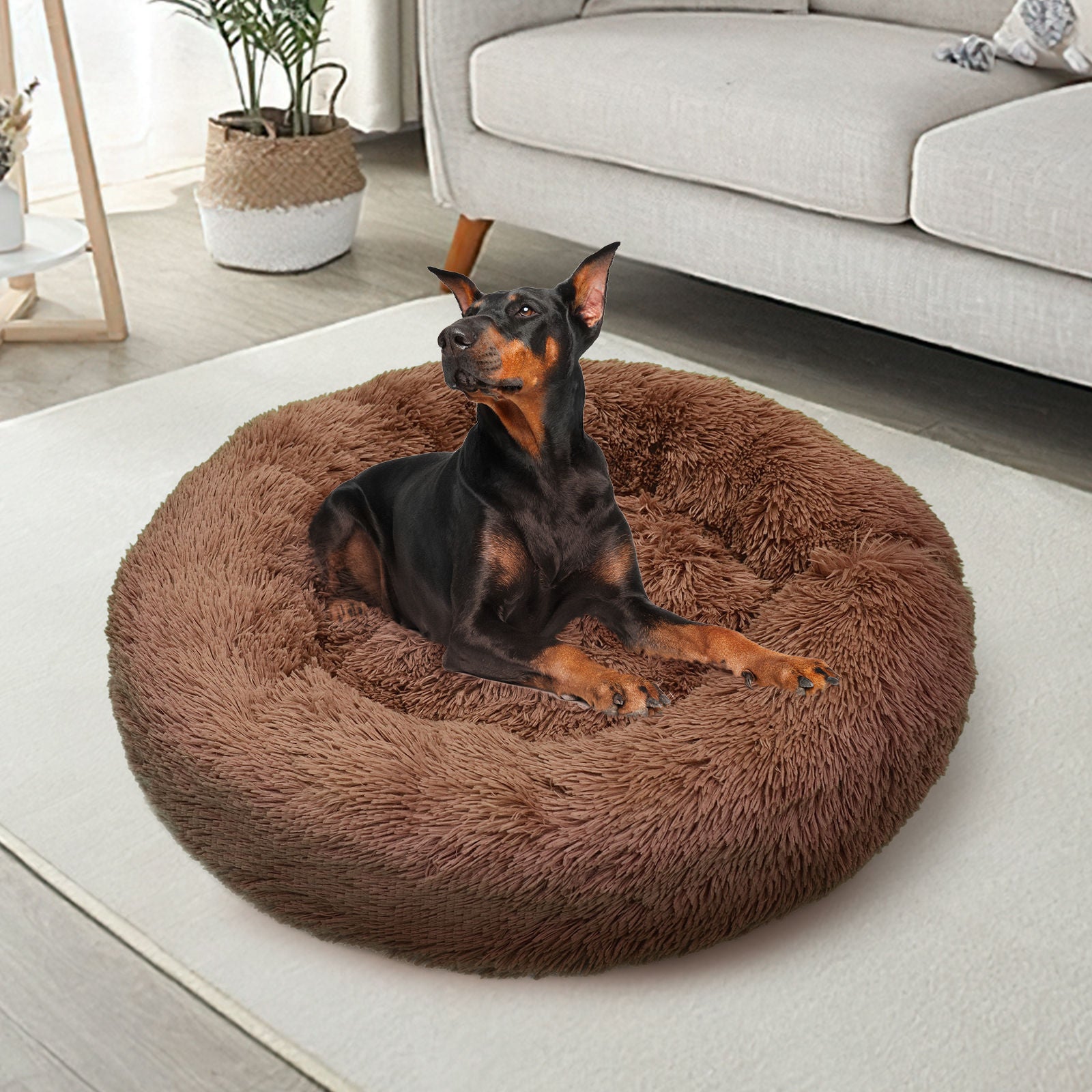 Pawfriends Pet Dog Bed Bedding Warm Plush Round Soft Dog Nest Light Coffee  XXL 120cm Big Bedding Australia