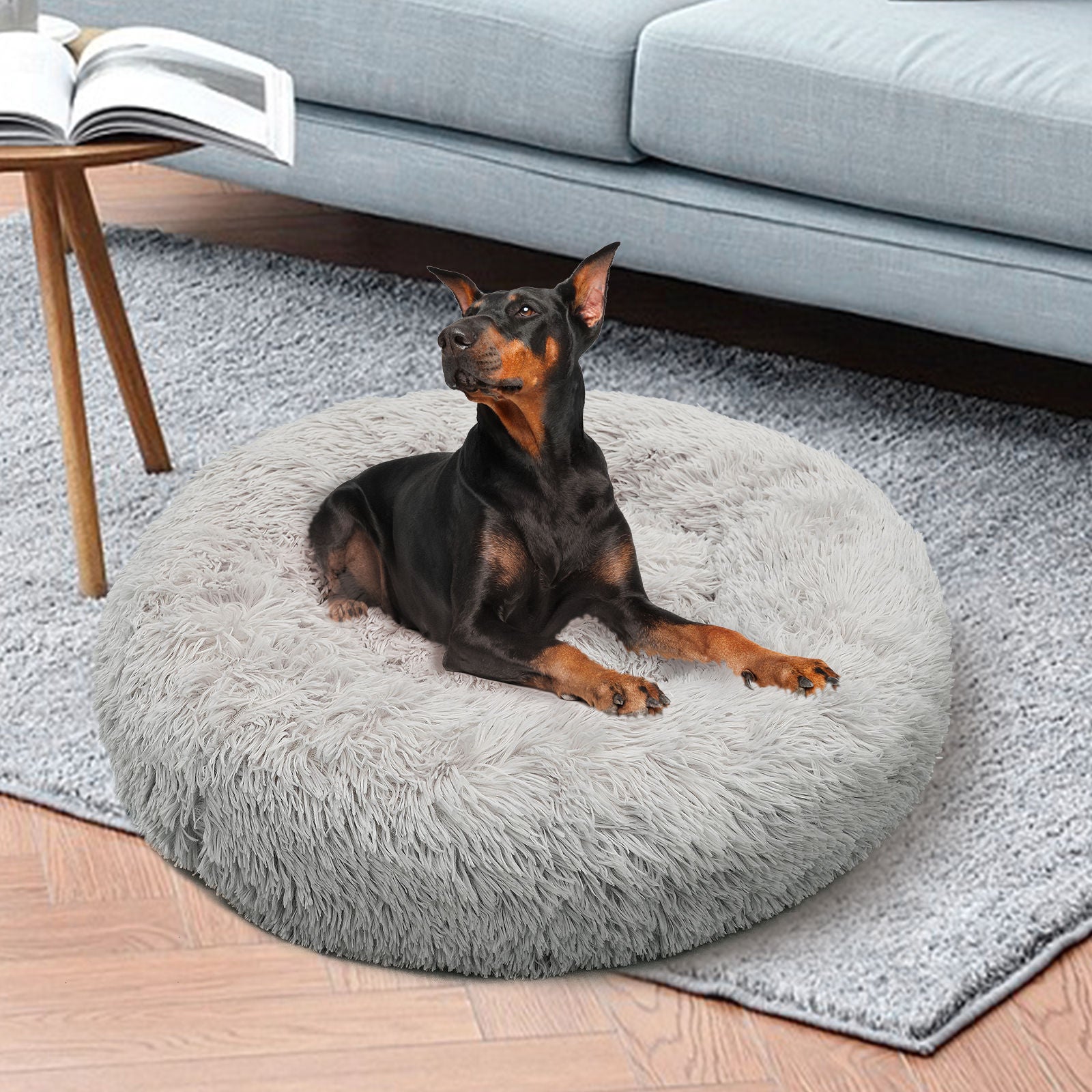 Pet Dog Bed Bedding Warm Plush Round Comfortable Dog Nest Light Grey Large 90cm Large Big Bedding Australia