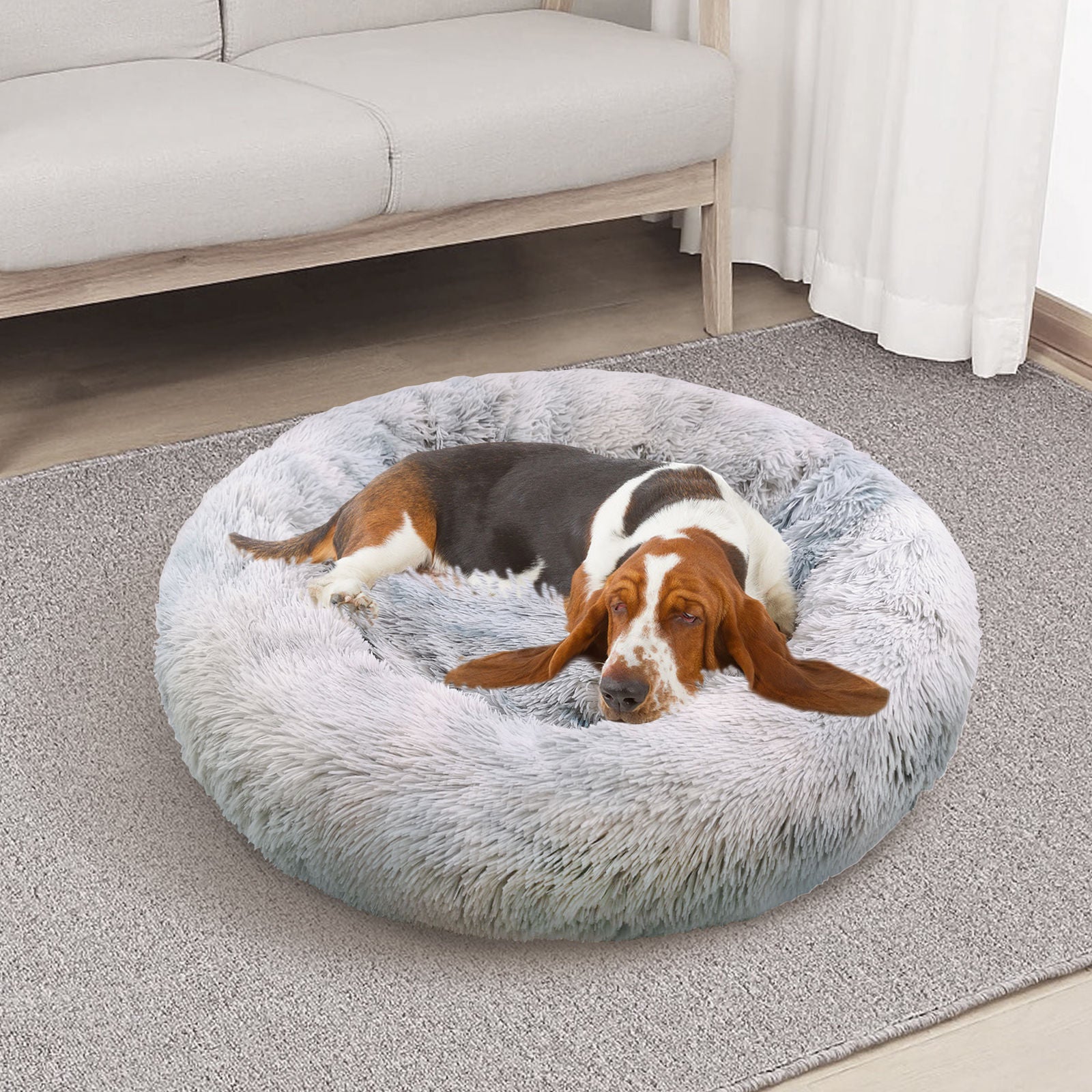 Pawfriends Dog Cat Pet Calming Bed Washable ZIPPER Cover Warm Soft Plush Round Sleeping 120cm Big Bedding Australia