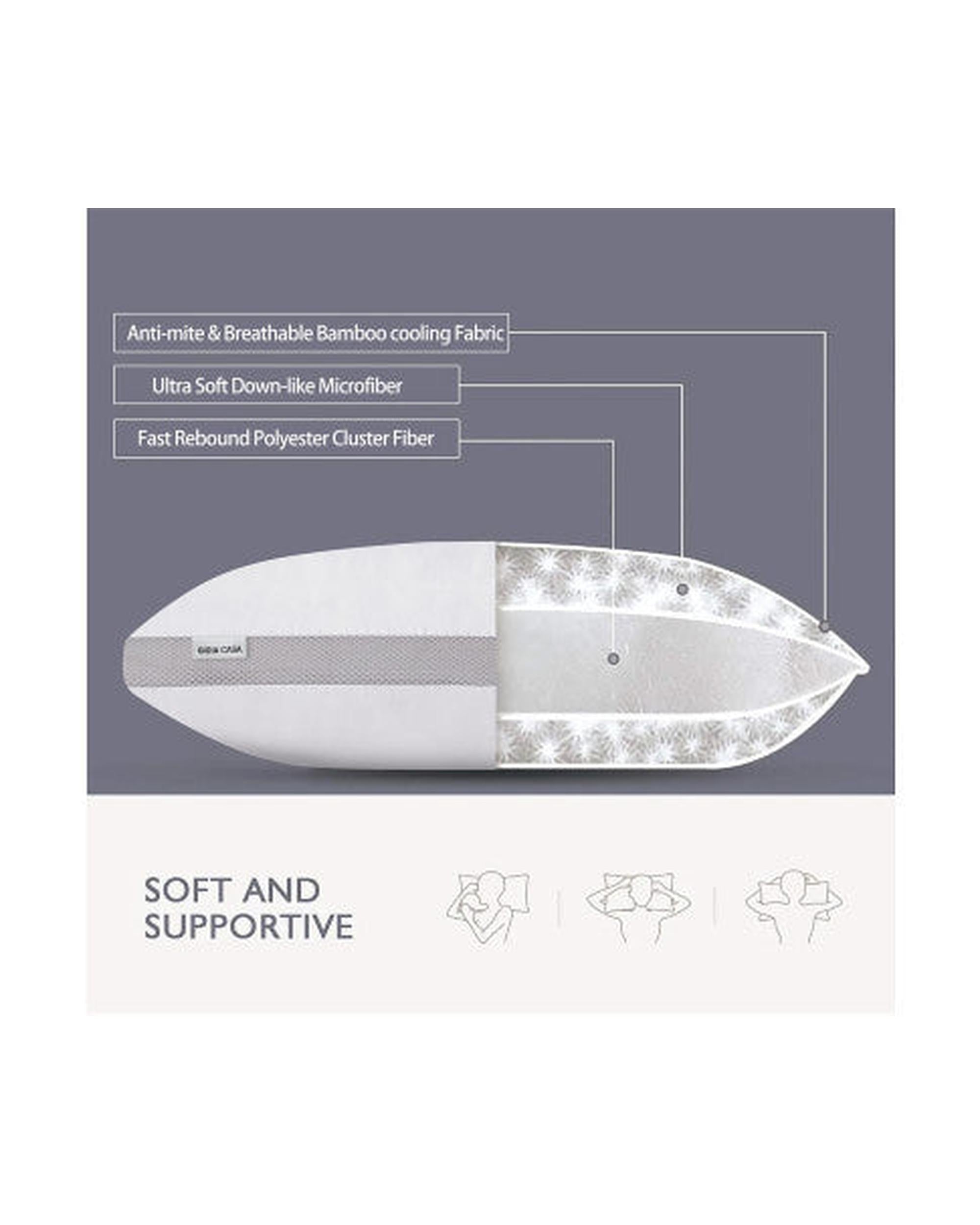 GIOIA CASA Luxury Bamboo Cooling Twin pack plush down-like pillows GIOIA CASA