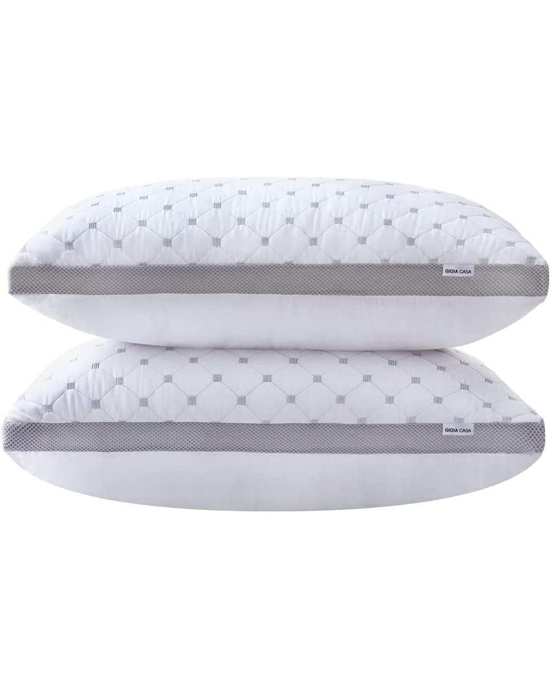 Premium Bamboo Cooling Twin Pack Plush Down-Like Pillows - Medium to High Profile (2PCS) - with Free 2 Quilted Pillow Protectors (Improved Version) GIOIA CASA