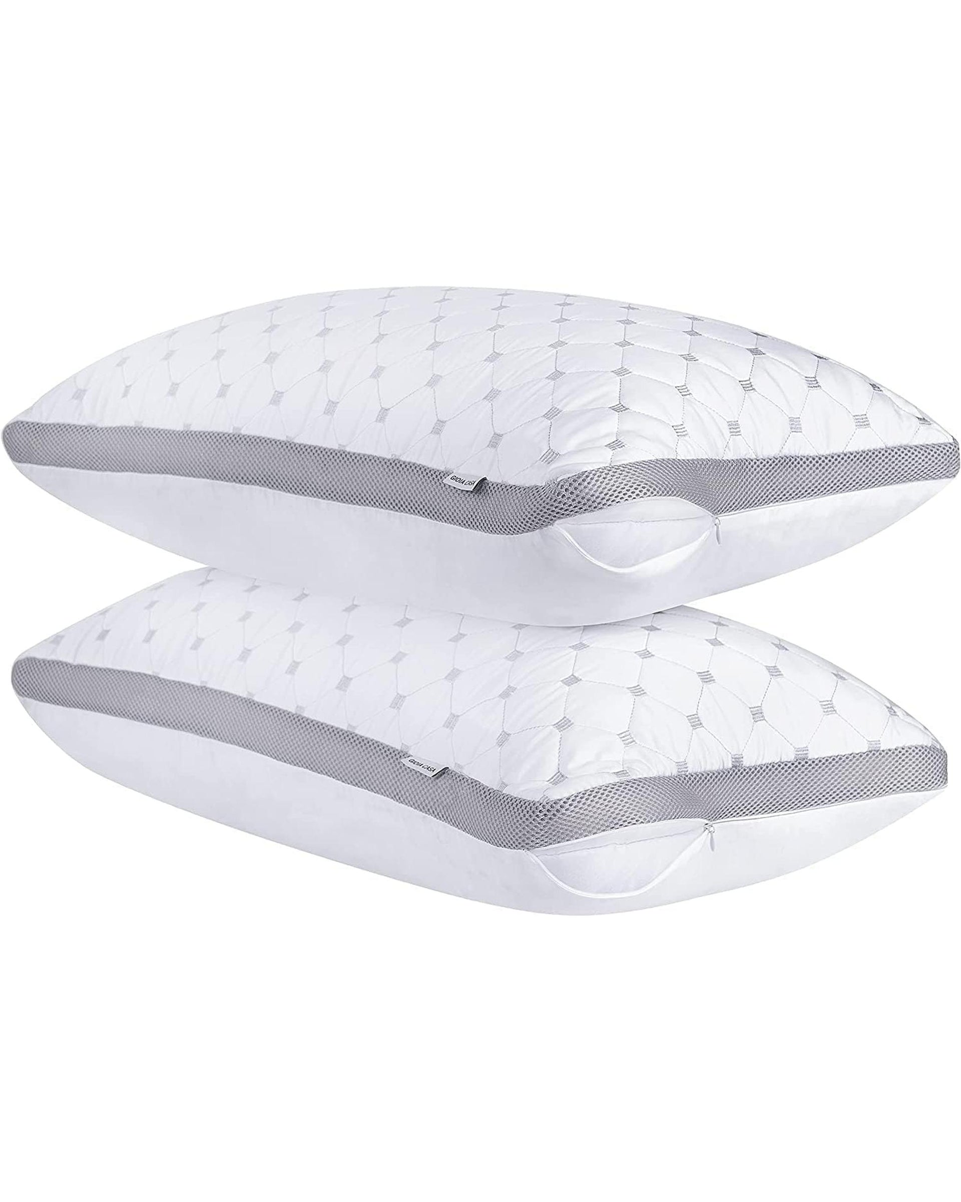 Premium Bamboo Cooling Twin Pack Plush Down-Like Pillows - Medium to High Profile (2PCS) - with Free 2 Quilted Pillow Protectors (Improved Version) GIOIA CASA