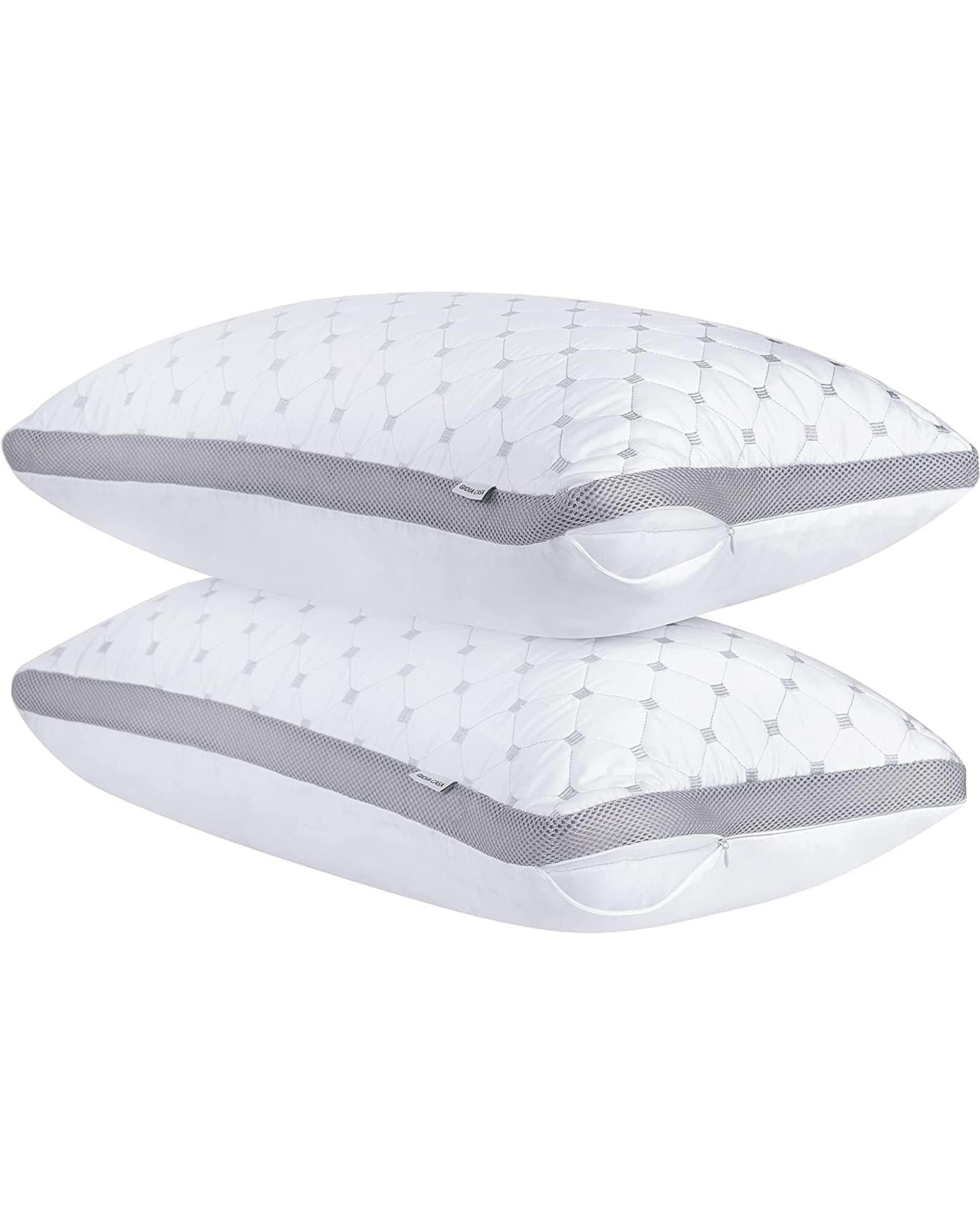 Premium Bamboo Cooling Twin Pack Plush Down-Like Pillows - Medium to High Profile (2PCS) - with Free 2 Quilted Pillow Protectors (Improved Version) GIOIA CASA